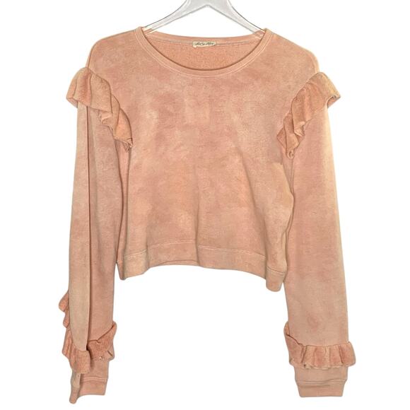 Love Shack Fancy M Womens Corinne Pink Tie Dye Sweatshirt Ruffle - Picture 1 of 9
